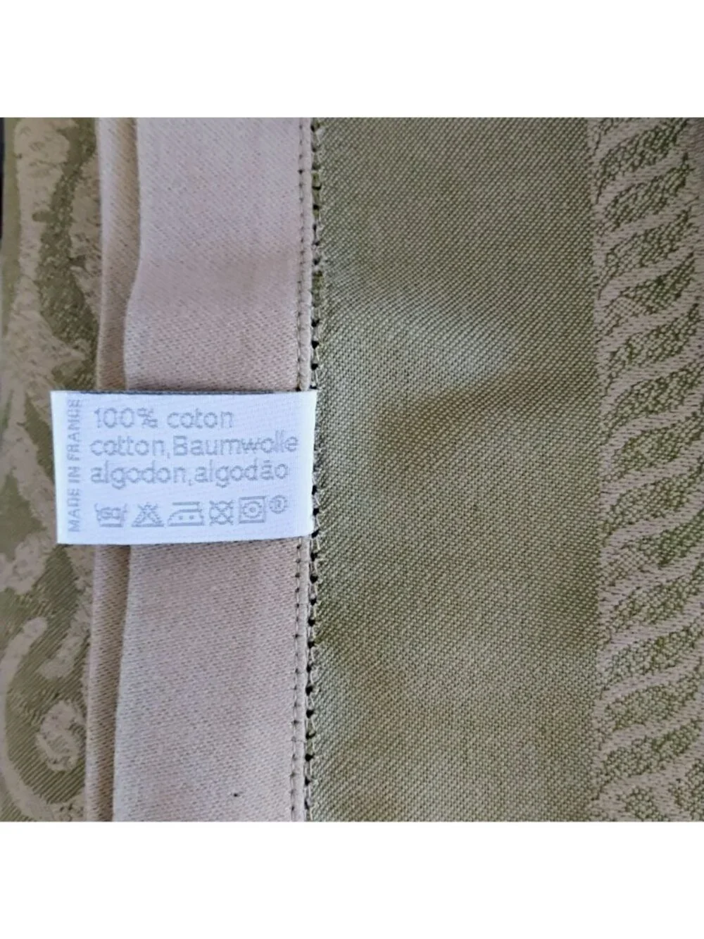 Vintage Yves Delorme Paris French Cotton Jacquard Tablecloth 127x68 Sage Green